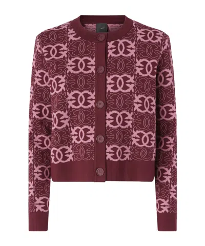 Pinko Long Sleeve Knit Cardigan In Burgundy