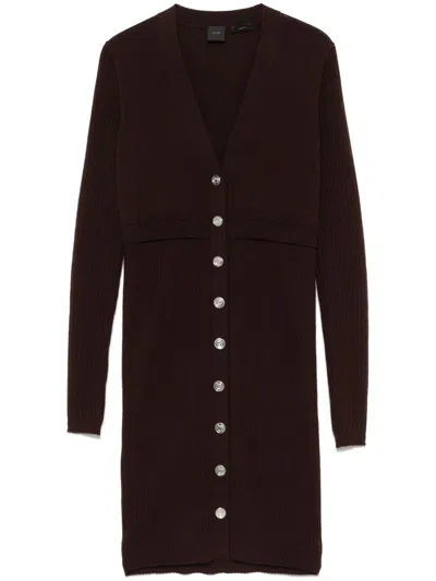 Pinko Long-sleeve Knitted Dress In Brown