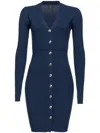 Pinko Short Ribbed Blue Wool Riserva Dress In Blue
