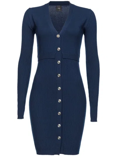 Pinko Short Ribbed Blue Wool Riserva Dress