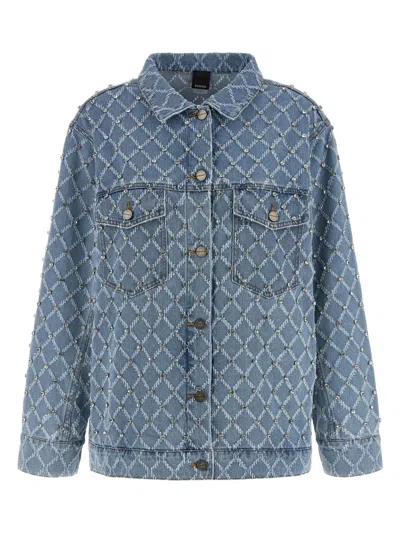 Pinko Long Sleeve Mini Coat With Diamond Design And Chest Pockets In Blue