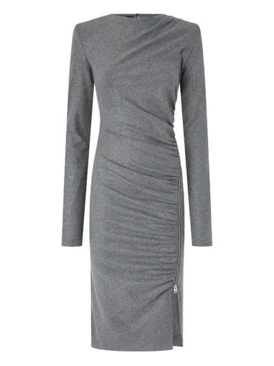Pinko Long-sleeve Ruched Dress In Gray