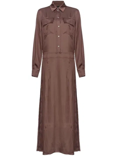Pinko Long-sleeve Satin Maxi Dress In Brown