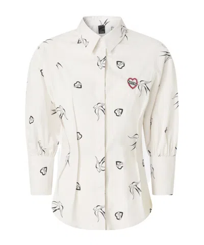 PINKO SWALLOW-PRINT PUFF-SLEEVE SHIRT
