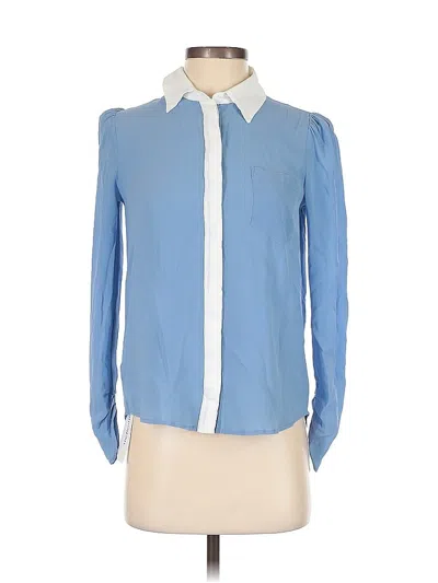 Pre-owned Pinko Long Sleeve Silk Top Blue Color Block Pattern Collared Neckline Tops