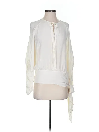 Pre-owned Pinko Long Sleeve Silk Top Ivory Keyhole Neckline Tops In White