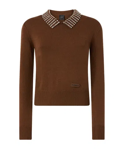 Pinko Long Sleeve Sweater In Brown