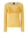 Pinko Semi-transparent Ribbed Sweater In Yellow