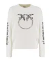 Pinko 'mindelo' White Sweatshirt With Logo Print On The Front And Sleeves In Cotton Woman In White