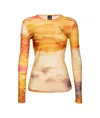 Pinko Abstract Print Crew Neck Long Sleeve Top In Nude