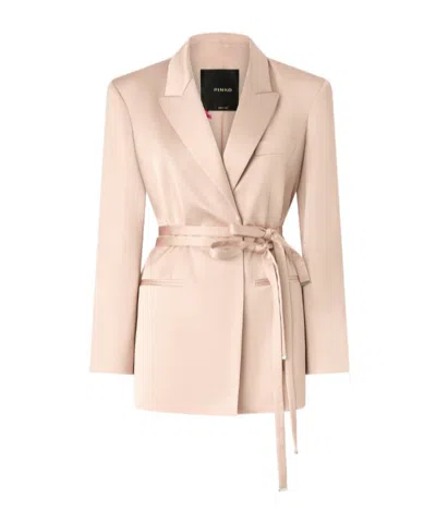 Pinko Rapa Satin Belted Blazer Jacket In Pink