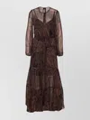 Pinko Long Sleeve Tiered Dress With Belt Detail In Multi