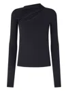 Pinko Asymmetric Long Sleeve Stretch Top In Black