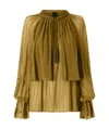 Pinko Striped Satin Blouse With Bead Embroidery In Brown