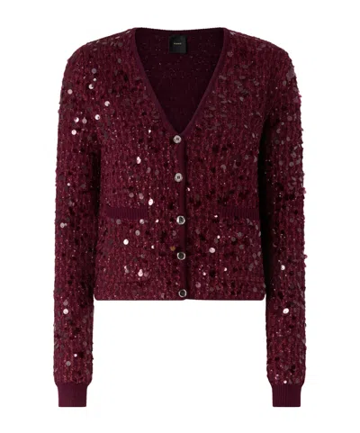 Pinko Long-sleeved Cardigan In Burgundy