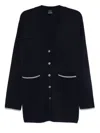 Pinko Long-sleeved Cardigan Sweater With Deep V-neck In Black