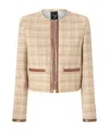 Pinko Small Open Jacket In Tweed And Imitation Leather In Nude