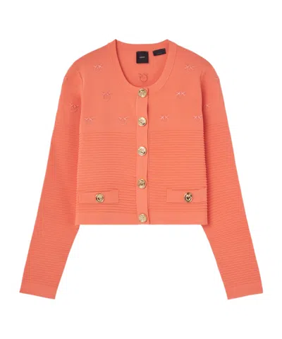 Pinko Motif-embroidered Ribbed Jacket In Orange