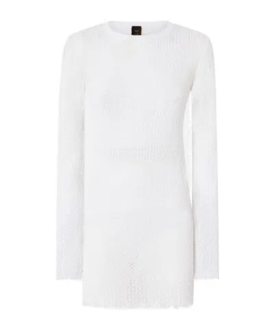 Pinko Long-sleeved Crewneck Knitted Dress In White
