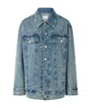 Pinko Dakar Giubbino Embellished Denim Jacket In Gray
