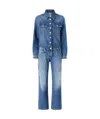 Pinko Button-down Denim Jumpsuit With Classic Pocket Design In Blue
