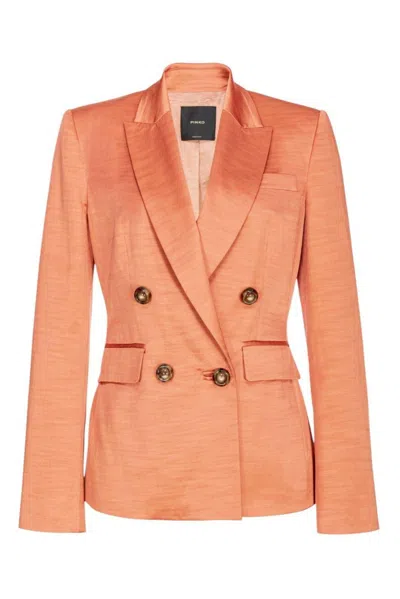 Pinko Long-sleeved Double Breasted Jacket In Burnt