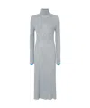 Pinko Ribbed High-neck Grey Maxi Dress With Flow In Gray