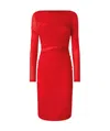 Pinko Red Long Dress With Ruffles And Boat Neckline In Red