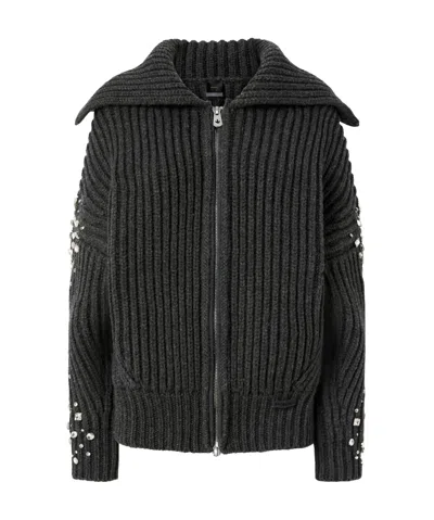 Pinko Long-sleeved Knitted Cardigan In Black