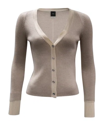 Pinko Long-sleeved Knitted Cardigan In Brown