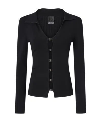 Pinko Long-sleeved Knitted Cardigan In Black
