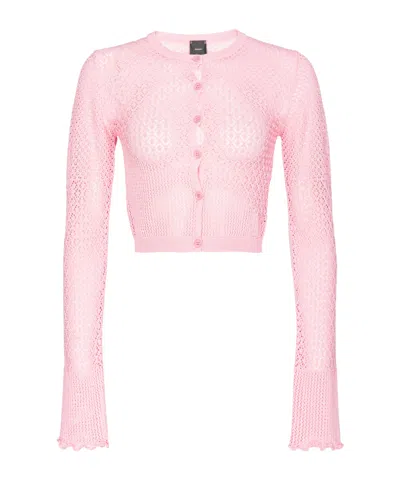 Pinko Long-sleeved Knitted Cardigan In Pink