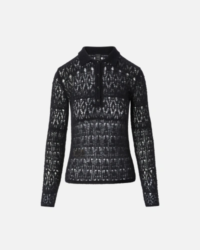 Pinko Long-sleeved Lace-effect Polo-shirt In Limo Black
