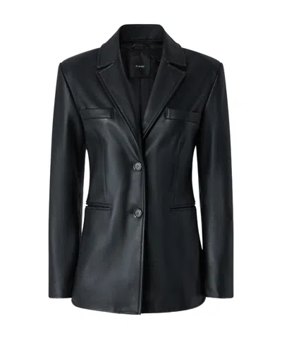 Pinko Long-sleeved Leather Jacket In Black