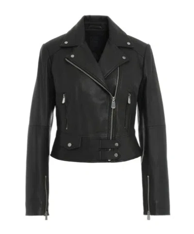 Pinko Long-sleeved Leather Jacket In Black