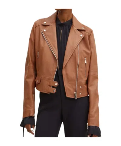 Pinko Long-sleeved Leather Jacket In Brown