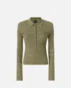 Pinko Long-sleeved Polo Shirt With Metallic Stripe In Lichen Green