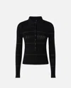 Pinko Long-sleeved Polo With Metallic Stripe In Nero Limousine