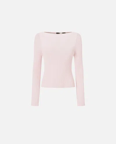 Pinko Long-sleeved Ribbed Sweater In Silk And Cashmere In Pale Lilac