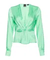 Pinko Twist-detail Silk Blouse In Green