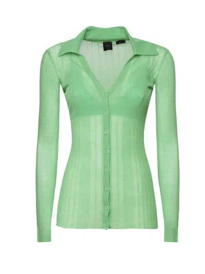 Pinko Ribbed V-neck Cardigan In Green