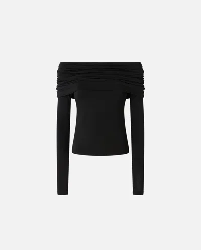 Pinko Long-sleeved Shirt With Off-the-shoulder In Limo Black