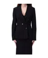 Pinko Double-breasted Blazer With Geometric Cuff Embellishments In Black