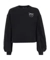 Pinko Sweatshirt With Wide Sleeves And Bejewelled Love Birds Embroidery In Black