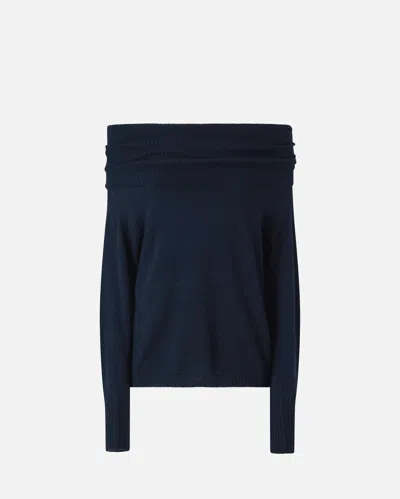 Pinko Long-sleeved Sweater With Open Shoulders In Blue