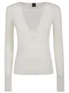Pinko Long-sleeved Top With Deep V-neckline And Ribbed Texture In White