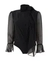 Pinko Long-sleeved V-neck Bodysuit In Black