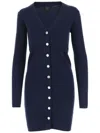 Pinko Short Ribbed Blue Wool Riserva Dress In Blue