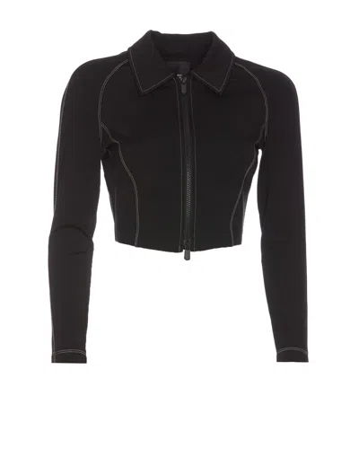 Pinko Long-sleeved Zipped Cropped Jacket In Black