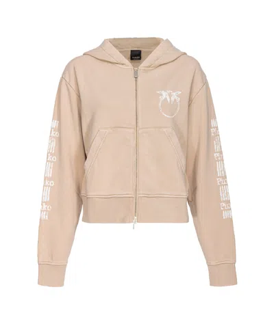 Pinko Long-sleeved Zipper Sweatshirt In Nude